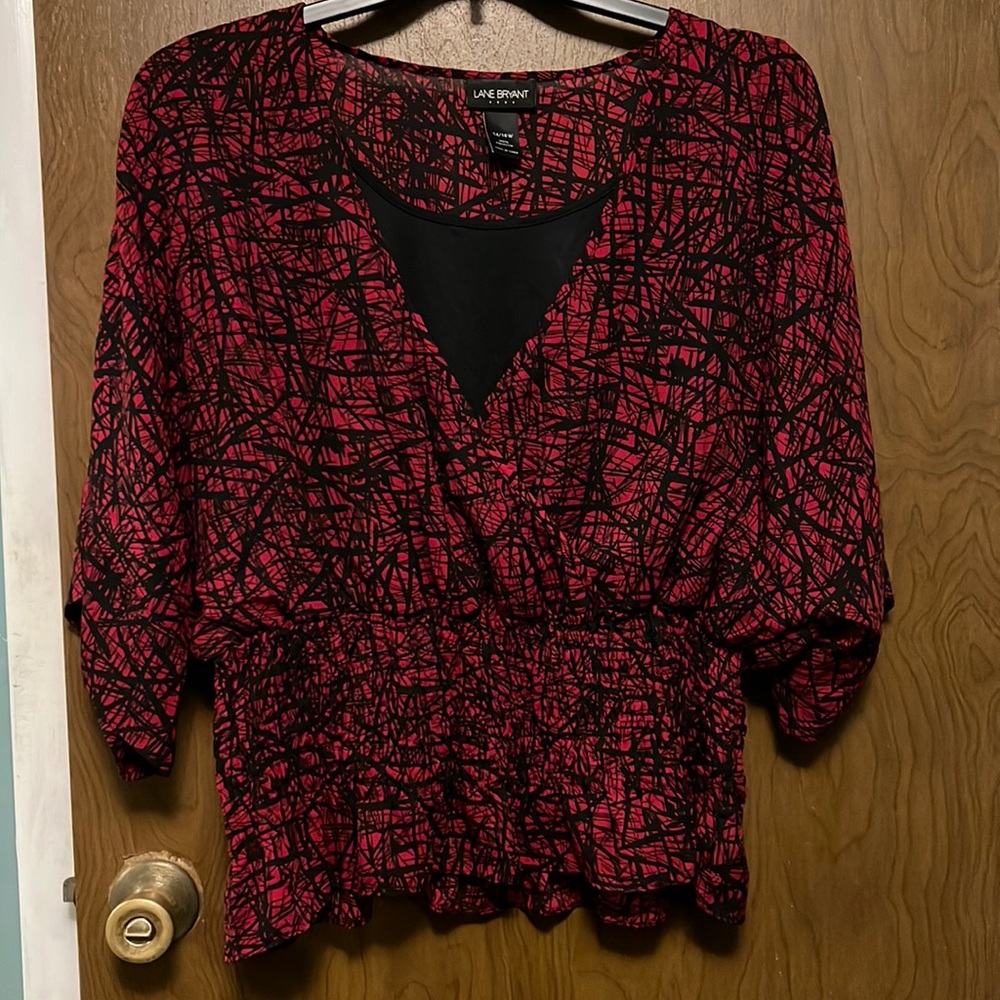 Lane Bryant red and black shirt sleeved blouse size 14/16W